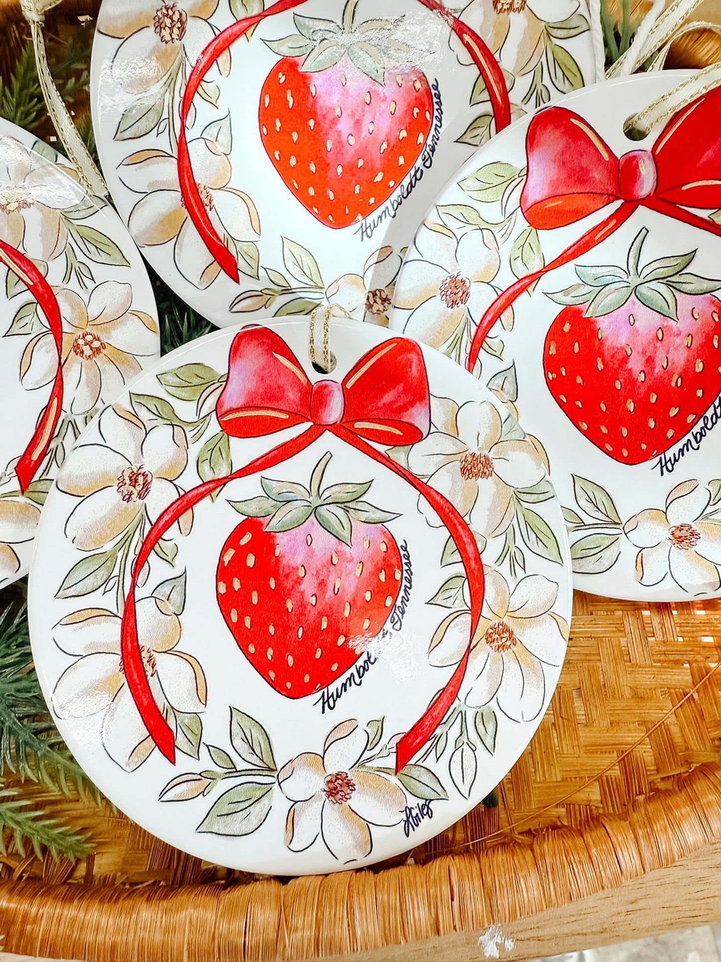 Ceramic Strawberry Magnolia Ornament