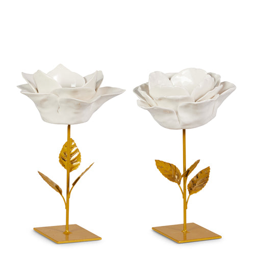 White & Gold Flower Candle Holder