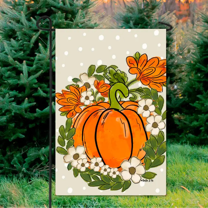 Cream Polka Dot Pumpkin Garden Flag