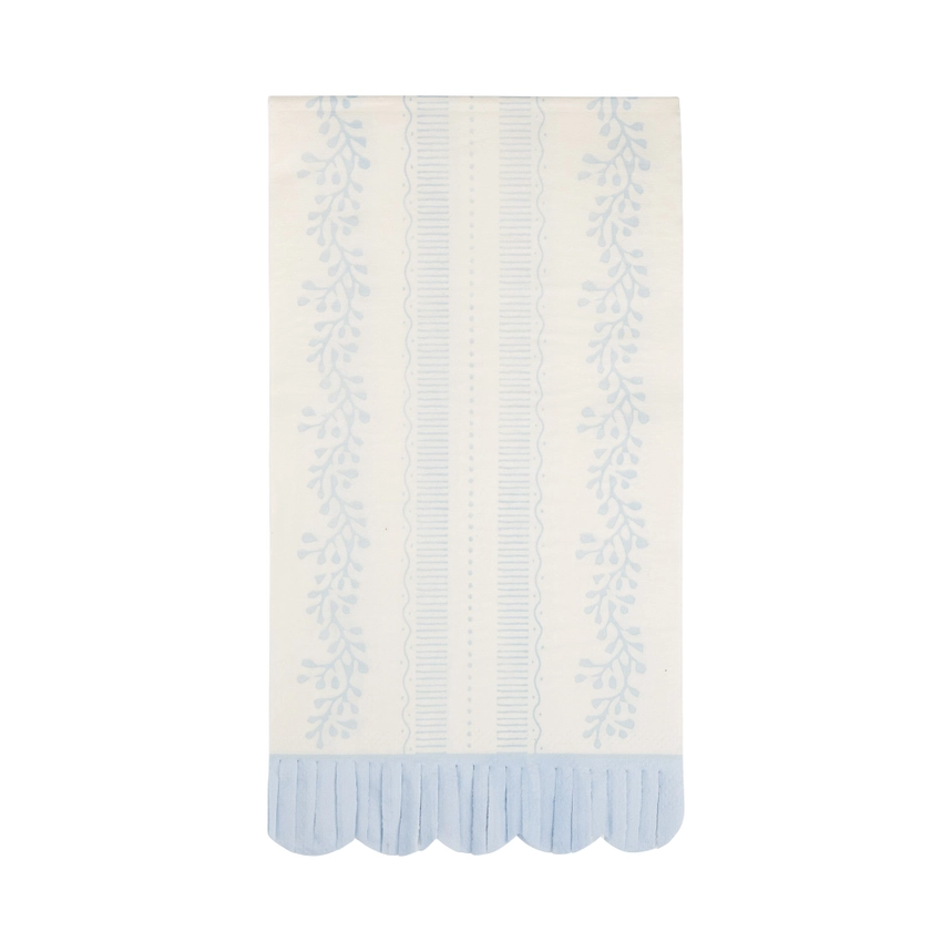 Blue Floral Scallop Paper Guest Towel Napkins (24/pk)