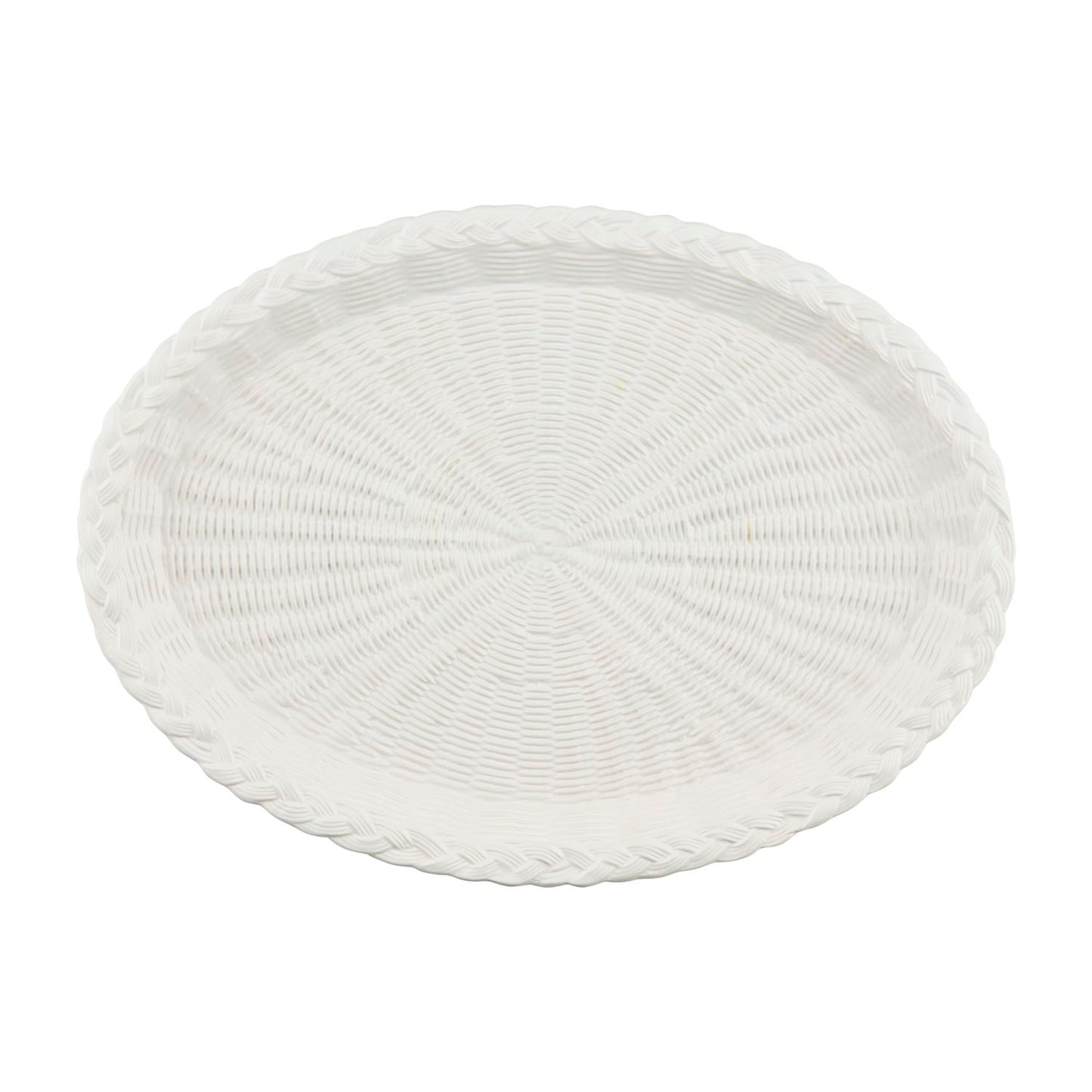 Textured Oval Woven Stoneware Platter - White