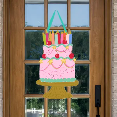 Pink Cake Birthday Door Hanger