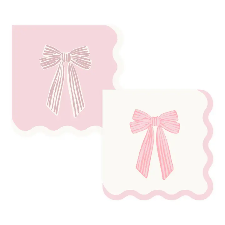Pink & White Bow Cocktail Napkins - Pack of 24