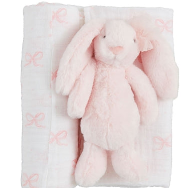 Bow Swaddle & Bunny Rattle Set