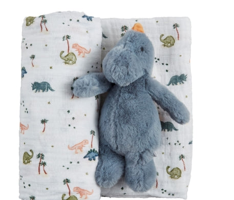 Dino Swaddle and Rattle Set