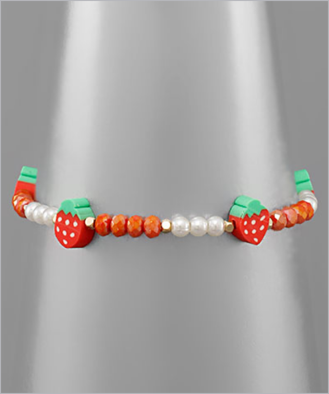 Strawberry Beaded Pearl Bracelet