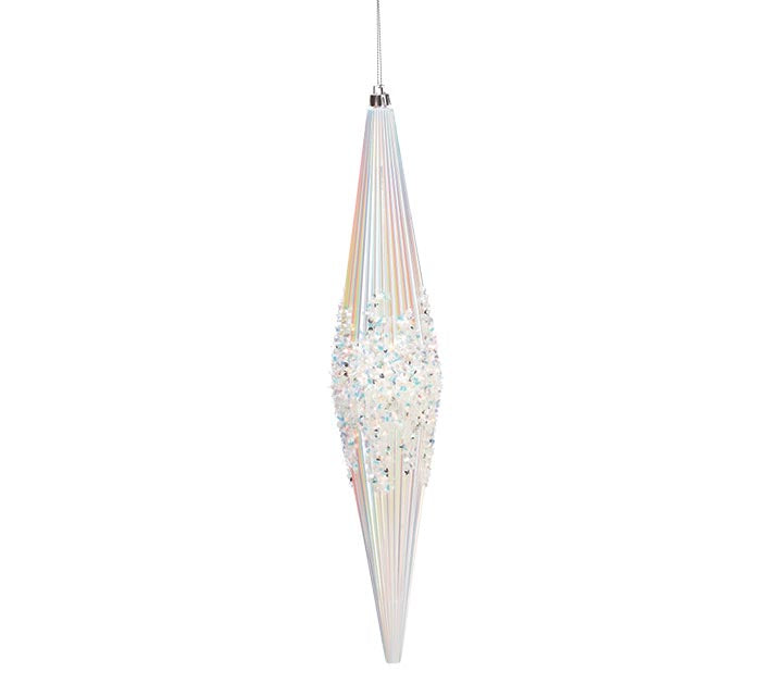 Elongated Pearlized and Iridescent Ornament