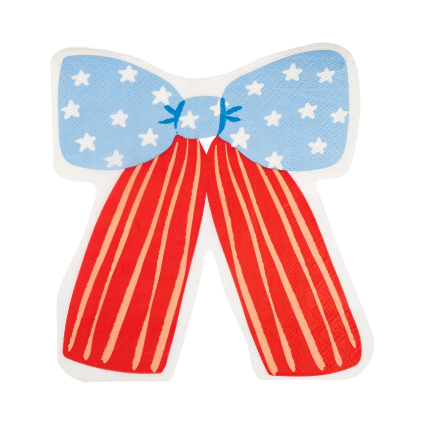 Stars & Stripes Bow Shaped Paper Cocktail Napkin 24/pk
