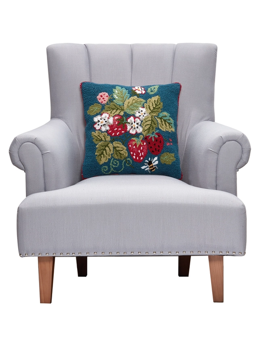 Navy Vintage Strawberry Pillow