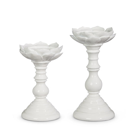 Small White Floral Candle Holder