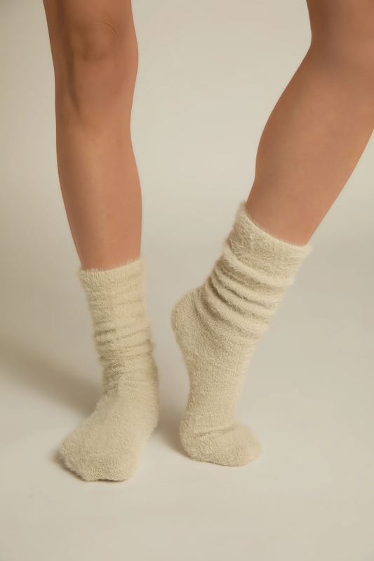 Faceplant Dreams- Bamboo Fuzzy Lounge Socks in Oatmeal