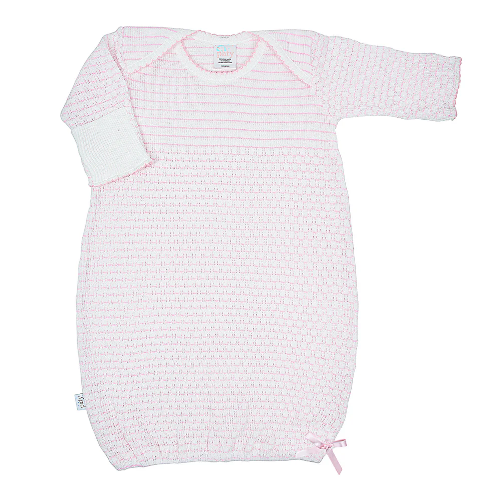 PATY: Overlap Shoulder Gown w/ Bow Pink Pinstripe NB