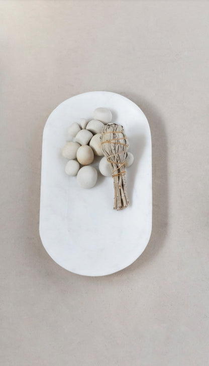 White Marble Oval Tray 10.75"