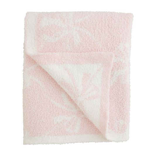 Chenille Pink Bow Baby Blanket
