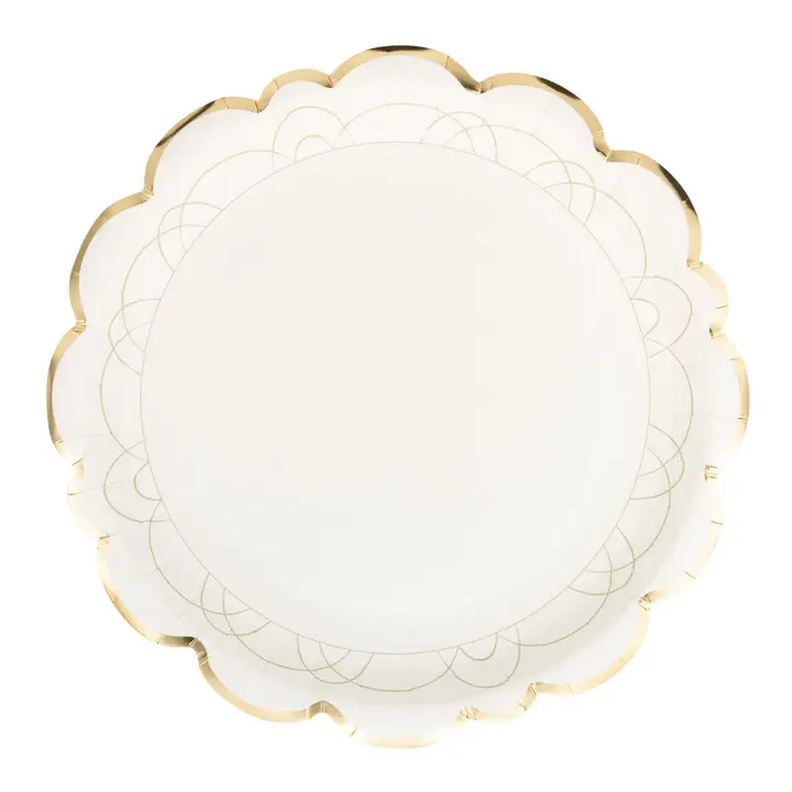 9" Sage, White & Gold Scallop Plates - Pack of 8
