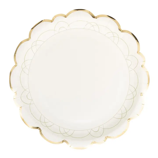 9" Sage, White & Gold Scallop Plates - Pack of 8