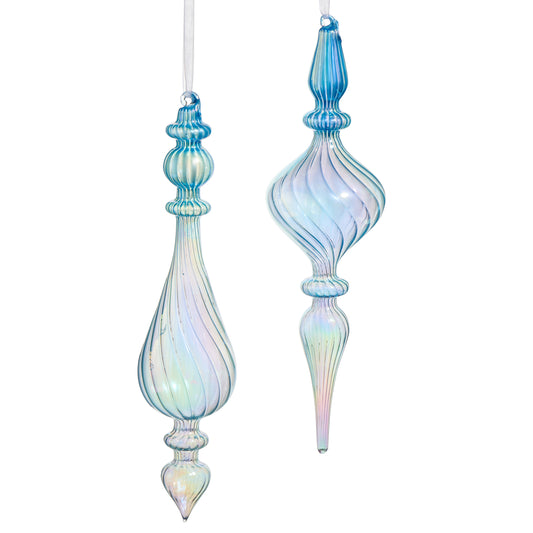 11.75" Pearlescent Blue Finial Ornament (Assorted)