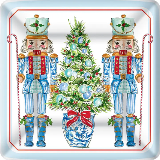 7" Square Paper Plate - Blue Nutcracker