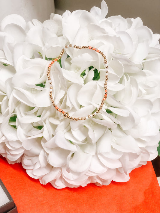 Orange & White Beaded Stretch Bracelet