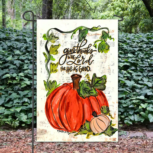 Give Thanks Pumpkin Vine Garden Flag