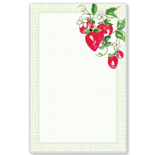 Large Notepad - Green Gingham Strawberries