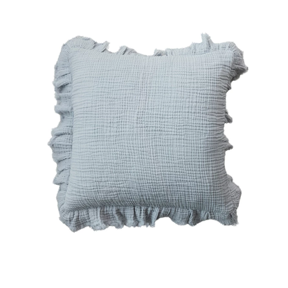 Ruffle Edge Light Blue Cotton Pillow