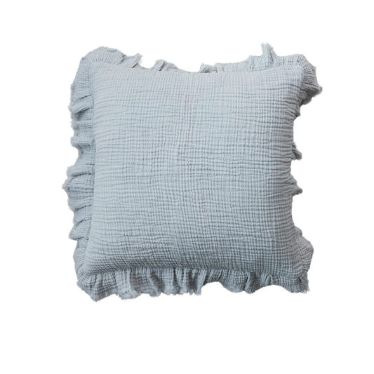 Ruffle Edge Light Blue Cotton Pillow