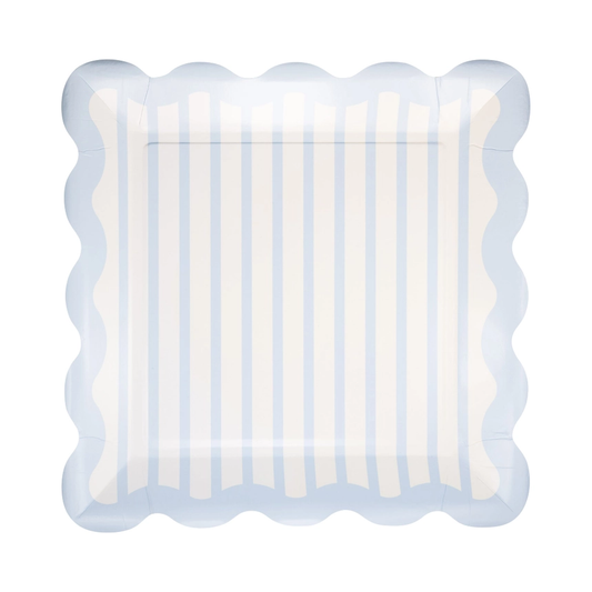 10" Blue & White Striped Plates - Pack of 8