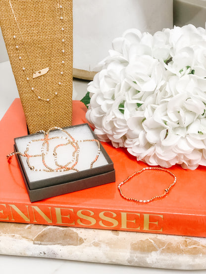 Orange & White Beaded Stretch Bracelet