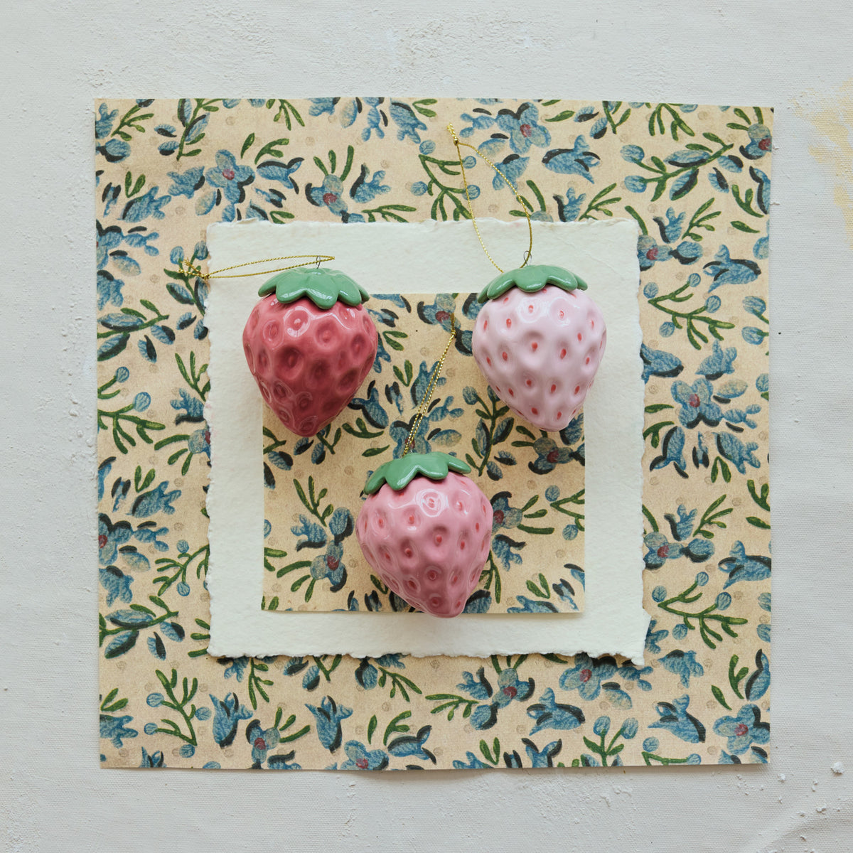 Embossed Ceramic Strawberry Ornament