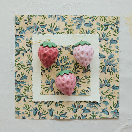 Embossed Ceramic Strawberry Ornament