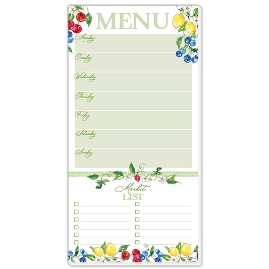 Hand Painted Long Menu Notepad with Fruit Border
