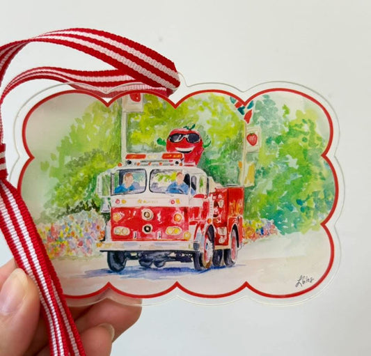 LG Strawberry Firetruck Ornament