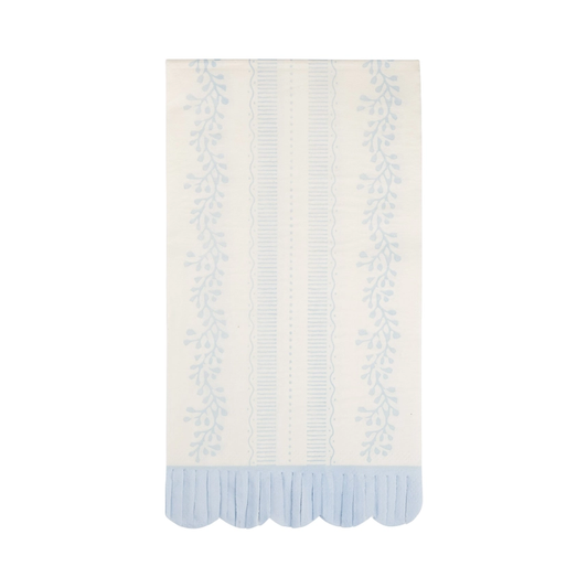 Blue Floral Scallop Paper Guest Towel Napkins (24/pk)