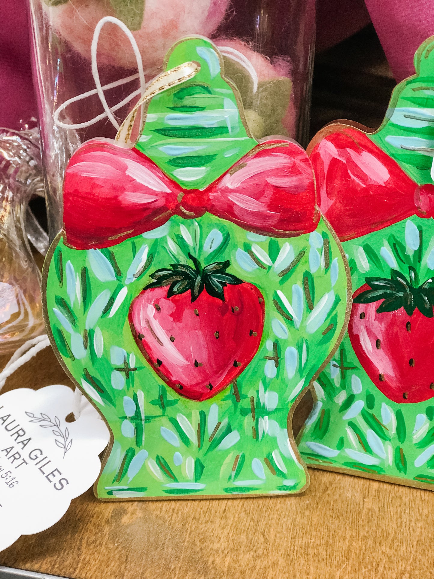 Hand Painted Strawberry Ginger Jar Ornament