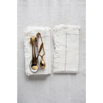 Off White Cotton Napkins w/ Fringe - Set of 4