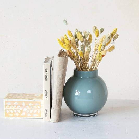 Opaque Blue Round Glass Vase