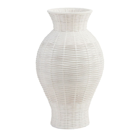 Large White Textured Resin Basket Weave Vase