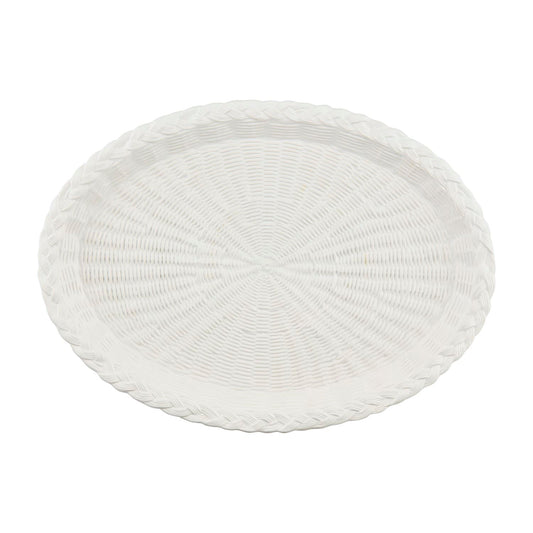 Textured Oval Woven Stoneware Platter - White