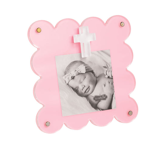 Pink Acrylic Cross Scallop Frame
