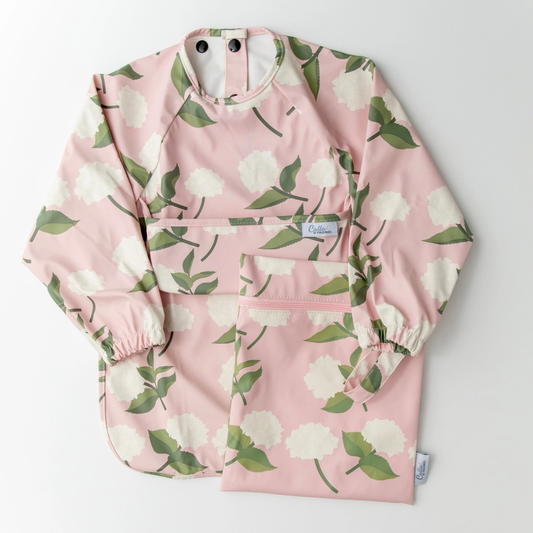 The Grayson Long Sleeve Bib: Pink Hydrangeas