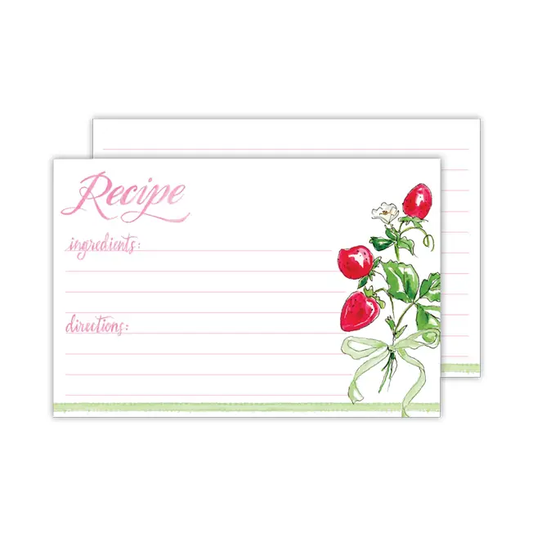Hand Painted Strawberry with Green Bow Recipe Cards 4x6