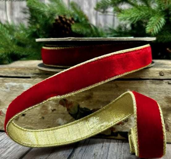 Red Velvet Ribbon w/ Metallic Back