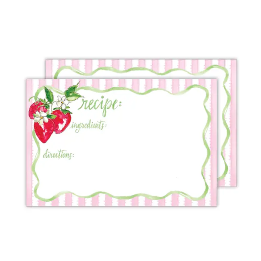 Hand Painted Pink Stripes Strawberry Recipe Cards 4x6