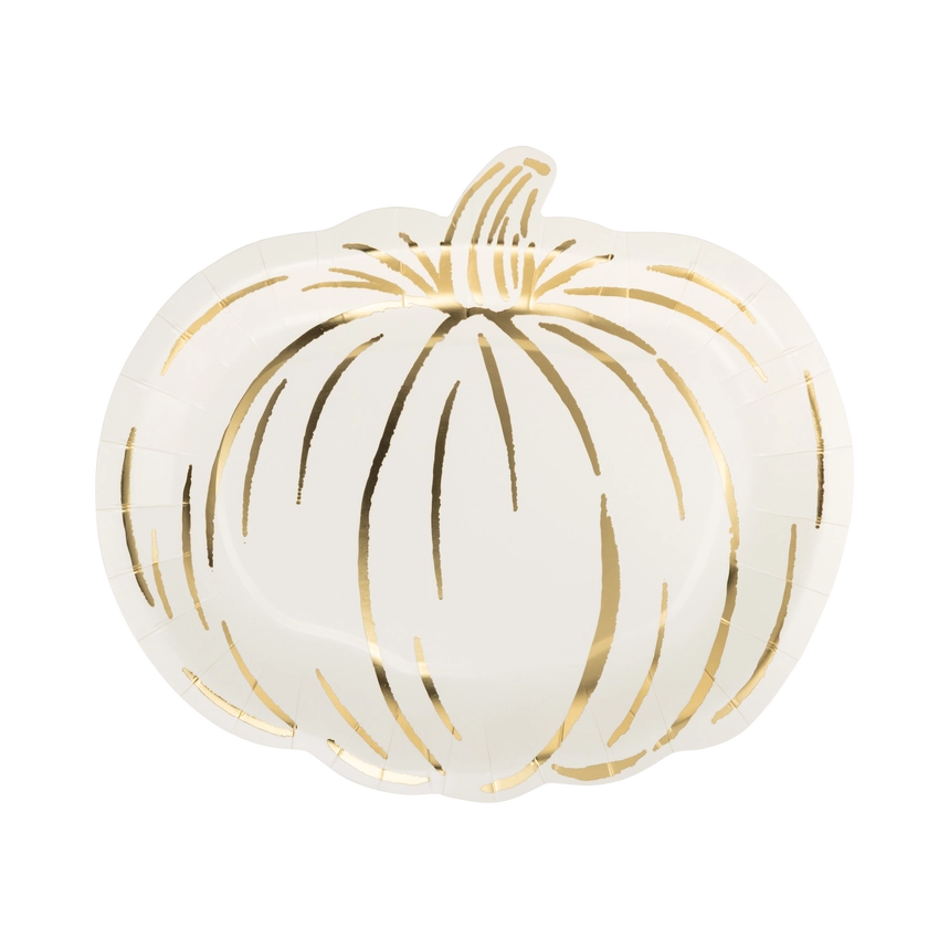 White & Gold Pumpkin Shaped Plates - Pack of 8