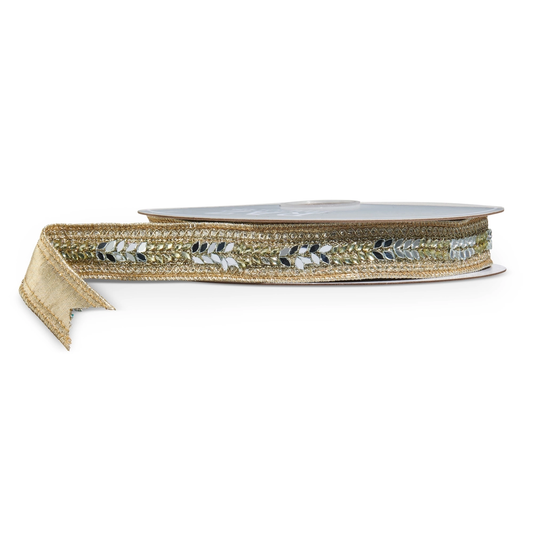 1"x10 yds Gold & Jeweled Wire Ribbon
