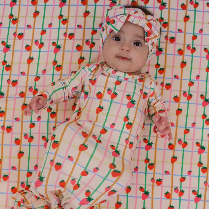 Knotted Strawberry Patch Gown 0-3 mo.