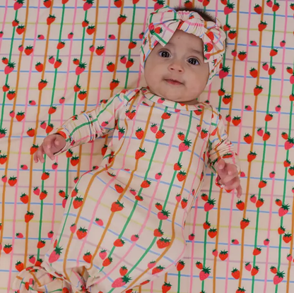 Knotted Strawberry Patch Gown 0-3 mo.