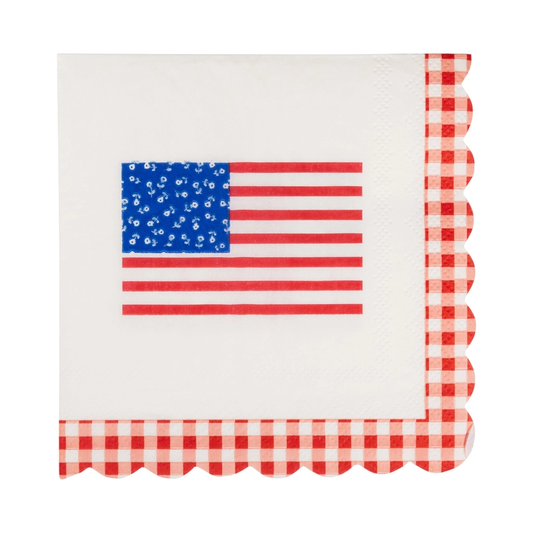 Flag & Red Gingham Scallop Luncheon Paper Napkins (24/pk)