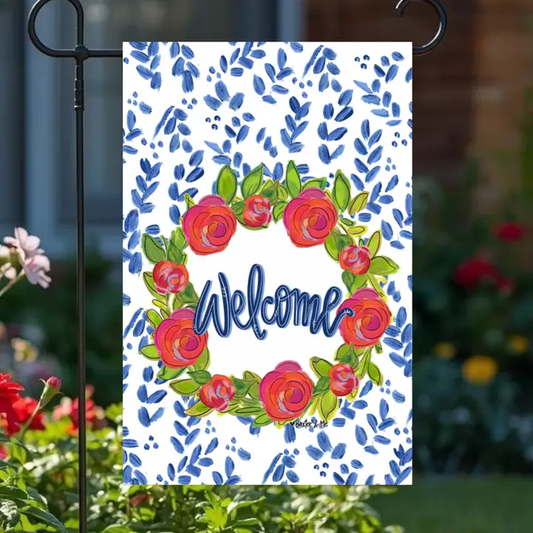 Rosie Welcome in Blue Garden Flag